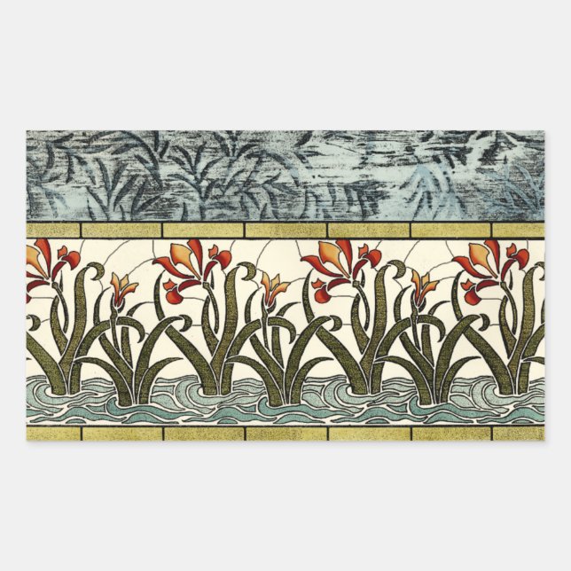 Sticker Rectangulaire Fleurs en verre tendu avec bordure en tan (Devant)