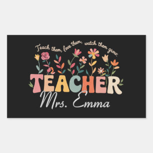 Sticker Rectangulaire Fleurs Groovy Personnalisées Cadeau Personnalisé E