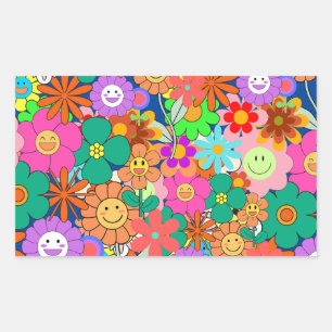 Sticker Rectangulaire Fleurs hippies Boho Super rétros