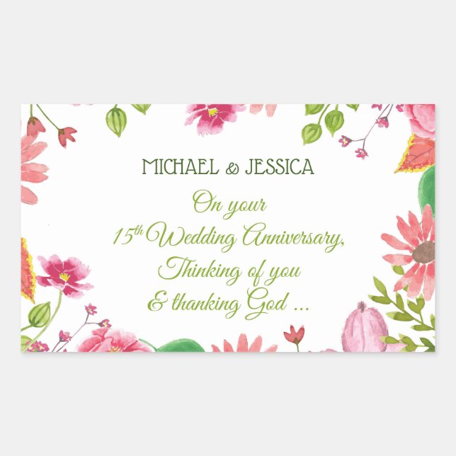 Sticker Rectangulaire Fleurs religieuses du 15e anniversaire du Mariage (Devant)