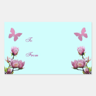 Sticker Rectangulaire Fleurs roses et papillons