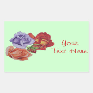 Sticker Rectangulaire fleurs roses rouges et bourgeons roses art floral