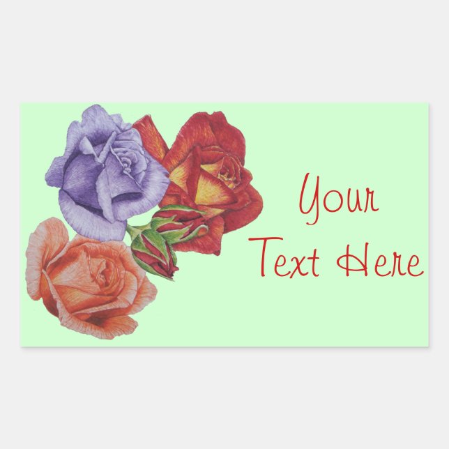 Sticker Rectangulaire fleurs roses rouges et bourgeons roses art floral (Devant)