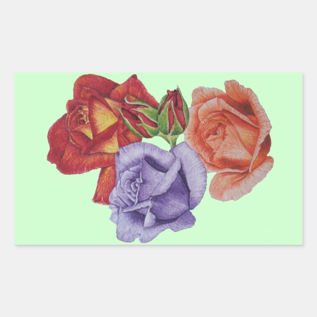 Sticker Rectangulaire fleurs roses rouges et bourgeons roses fleurs flor (Devant)