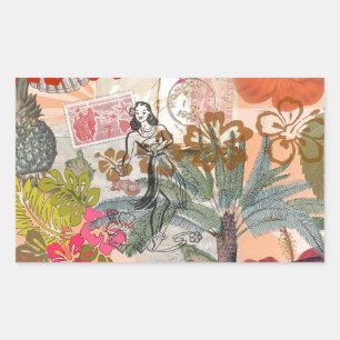Sticker Rectangulaire Fleurs vintages Hula Colorful Hawaiian Tropical