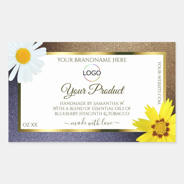 Sticker Rectangulaire Floral Brown Bleu Parties scintillant Blanc Produi (Devant)