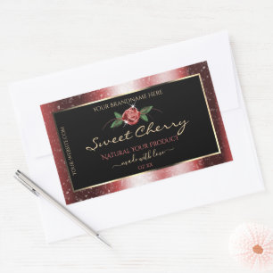 Sticker Rectangulaire Floral noir et rouge Parties scintillant douce Éti