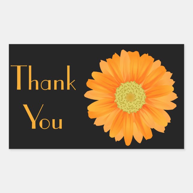 Sticker Rectangulaire Floral Orange Gerbera Daisy Flower Black (Devant)