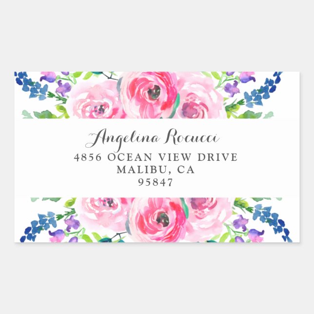 Sticker Rectangulaire Floral Peonies Adresse de retour (Devant)