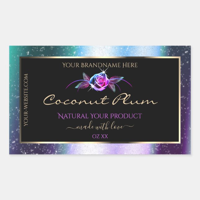 Sticker Rectangulaire Floral Turquoise Parties scintillant violet noir É (Devant)