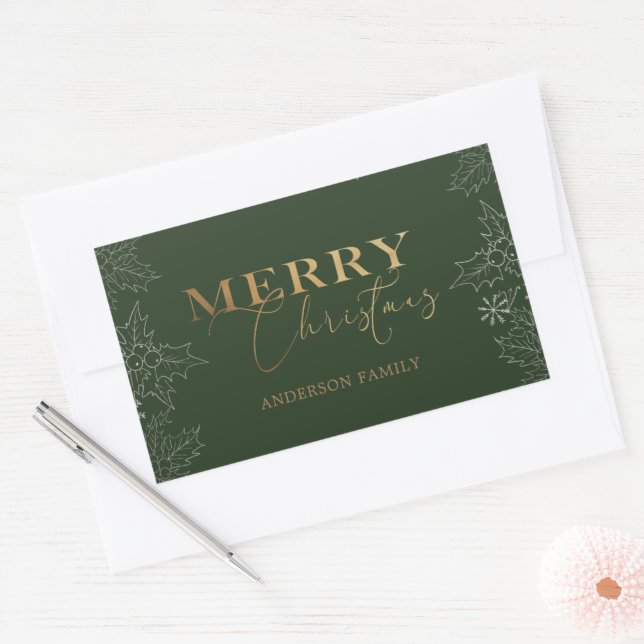 Sticker Rectangulaire Foliole d'hiver Joyeux Faux Foil de Noël (Enveloppe)