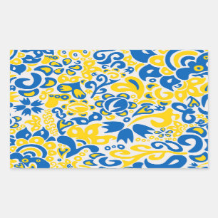 Sticker Rectangulaire Folklore pattern with Ukrainian flag colors 