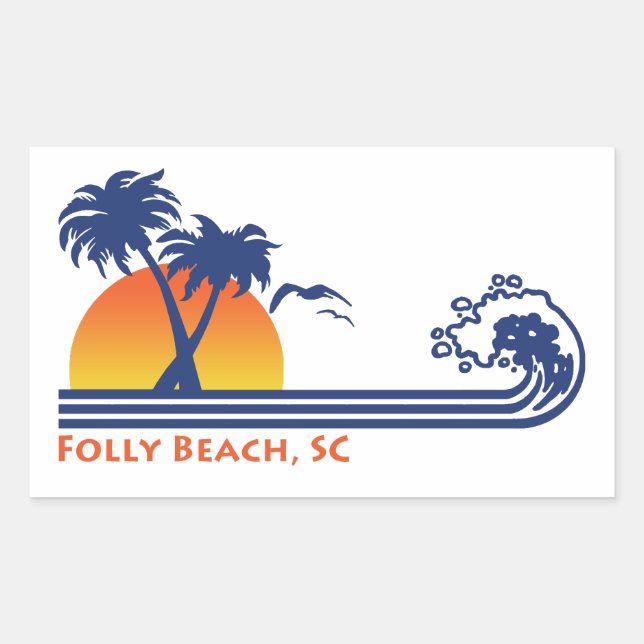 Sticker Rectangulaire Folly Beach Caroline du Sud (Devant)