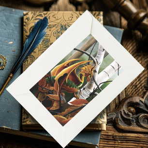 Sticker Rectangulaire Forêt d'Automne Dragon Ambre Bouleau Fantastique