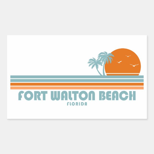 Sticker Rectangulaire Fort Walton Beach Floride Sun Palm Trees (Devant)