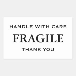 Sticker Rectangulaire Fragile noir blanc. Manipulez avec soin. Merci