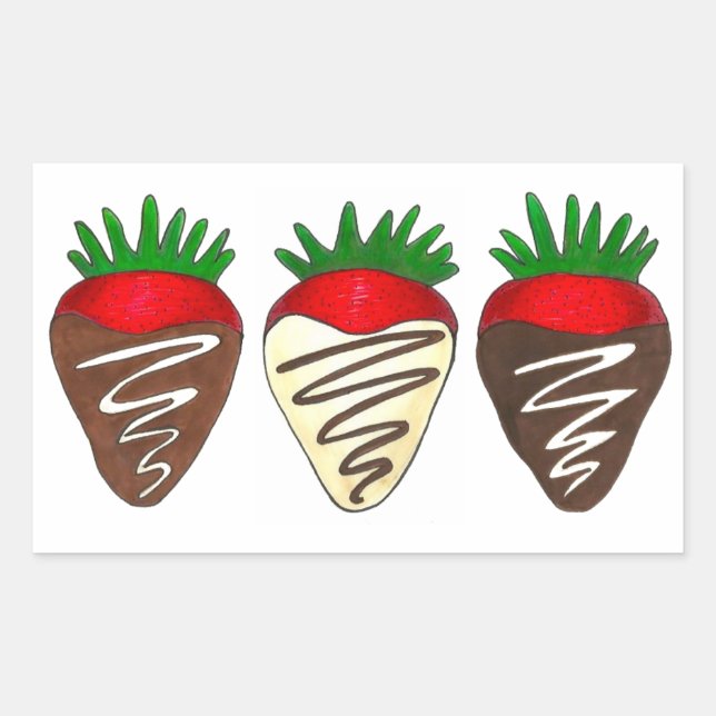 Sticker Rectangulaire Fraises couvertes de chocolat Saint-Valentin (Devant)
