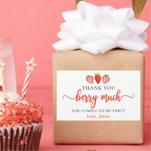 Sticker Rectangulaire Framboise rouge Merci d'anniversaire beaucoup