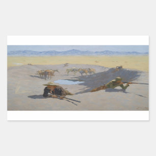 Sticker Rectangulaire Frederic Remington - Lutte pour le trou d'eau