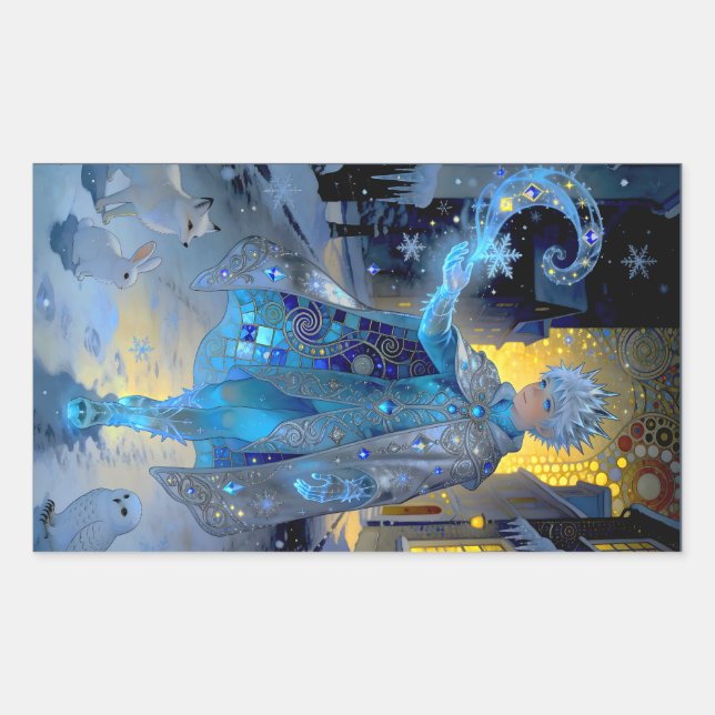 Sticker Rectangulaire Frostmaker of a Moonlit Street – A Winter Portrait (Devant)