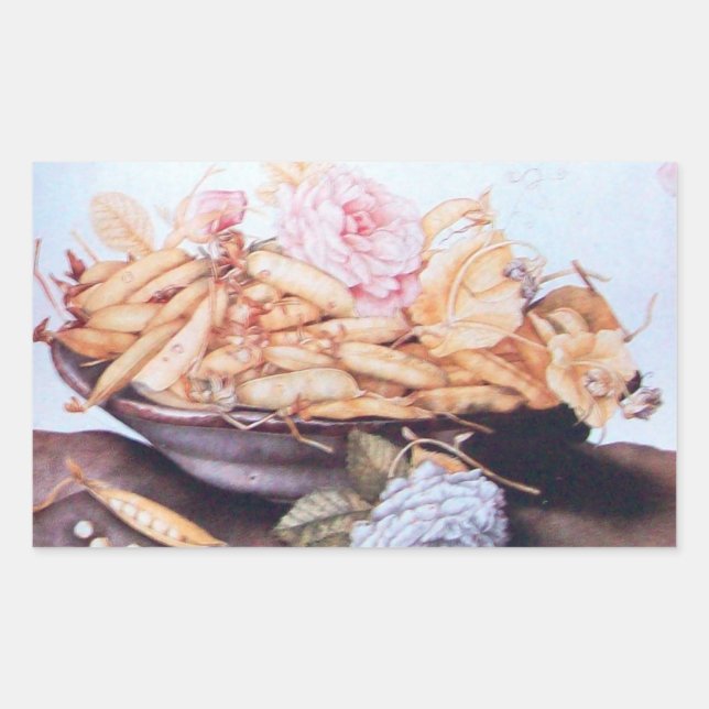 STICKER RECTANGULAIRE FRUITS DE SAISON 6 - HARICOTS ET ROSE (Devant)