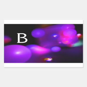 STICKER RECTANGULAIRE FUCHSIE ROSE PURPLE NOIR FRACTAL BUBBLES MONOGRAMM
