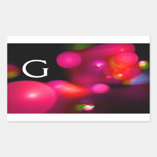 STICKER RECTANGULAIRE FUCHSIE ROSE PURPLE NOIR FRACTAL BUBBLES MONOGRAMM