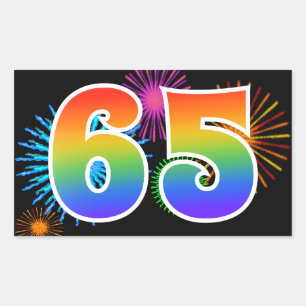 Sticker Rectangulaire Fun Fireworks + Rainbow Motif "65" Numéro d'événem