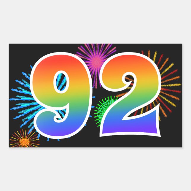 Sticker Rectangulaire Fun Fireworks + Rainbow Motif "92" Numéro de l'évé (Devant)