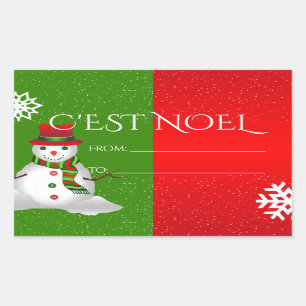 Sticker Rectangulaire Funky Snowman en rouge blanc et vert