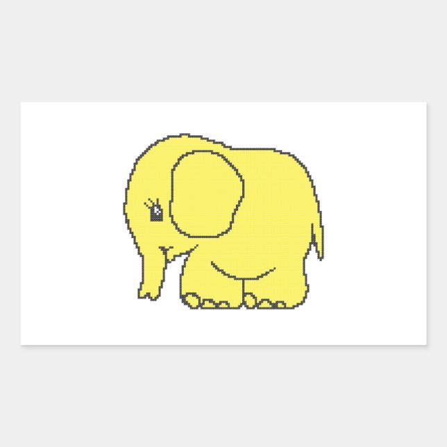 Sticker Rectangulaire Funny cross-stitch yellow elephant (Devant)
