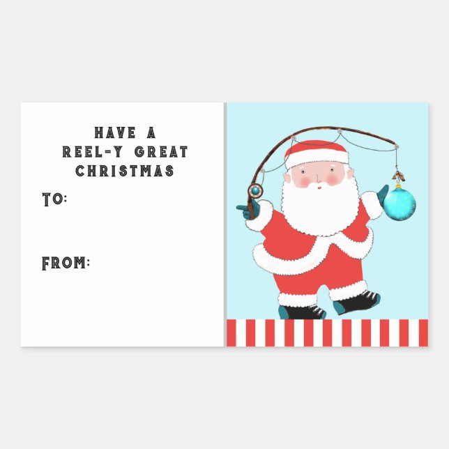 Sticker Rectangulaire Funny Fishing Christmas Gift Tags (Devant)