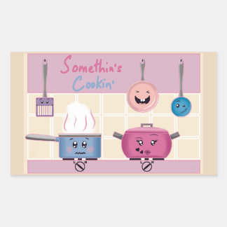 Sticker Rectangulaire Funny Romantic Kitchen Scene with Cooking Utensils