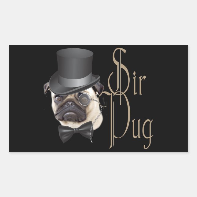Sticker Rectangulaire Funny Top Hat Monocle Sir Carlin Chien (Devant)