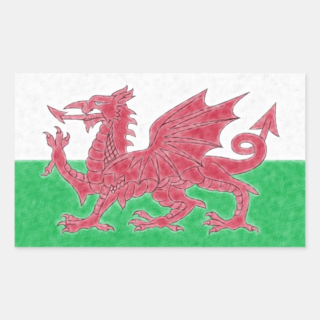 Sticker Rectangulaire Gallois Dragon couleur crayon Drapeau de l'effet P (Devant)