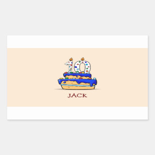 Sticker Rectangulaire Garçon 10e anniversaire, 10 sur gâteau bleu sucré