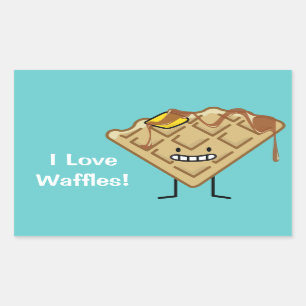 Sticker Rectangulaire Gaufre heureuse avec le petit déjeuner de sirop et