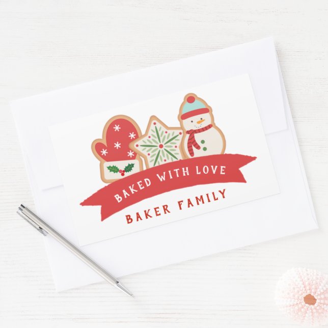 Sticker Rectangulaire Gingerbread Cookie | Sac Favori Cuit avec Amour (Enveloppe)