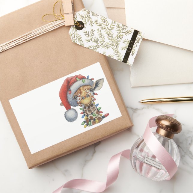 Sticker Rectangulaire Giraffe Festive (Cadeaux)