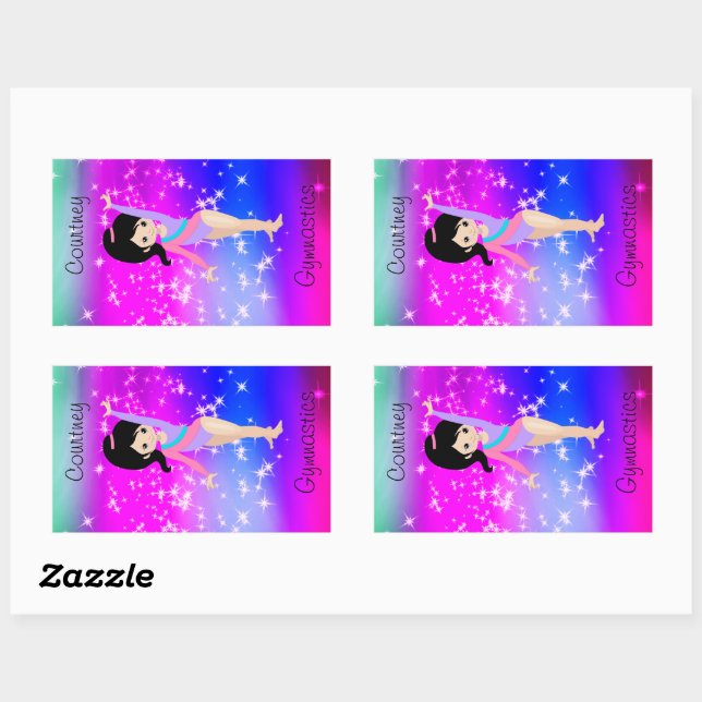 Sticker Rectangulaire Girls Gymnastique Sparkle Gymnaste en Léotard (Feuille)