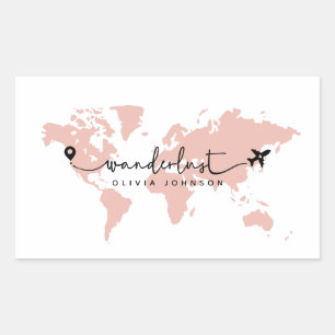 Sticker Rectangulaire Girls mignon rose Wanderlust World Script de Voyag