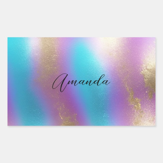Sticker Rectangulaire Glam arc-en-ciel Iridescendant (Devant)