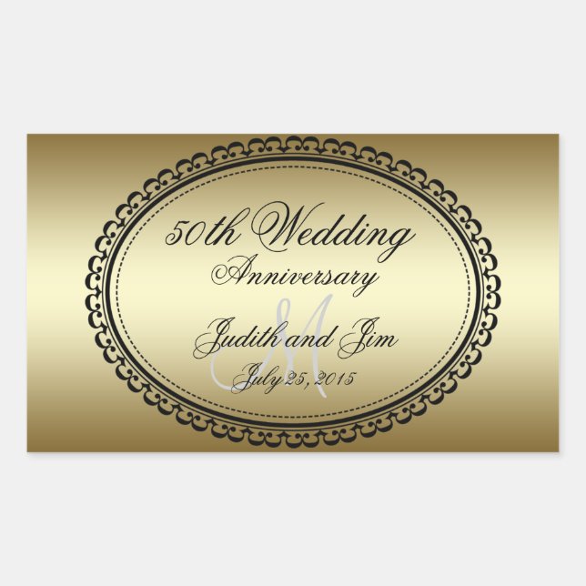 Sticker Rectangulaire Gold 50th Wedding Anniversary (Devant)