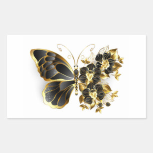 Sticker Rectangulaire Gold flower Butterfly with Black Orchid