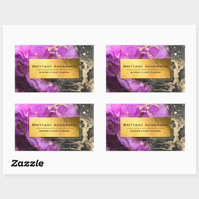 Sticker Rectangulaire Gold Foil Black Purple Celestial Custom Business (Feuille)