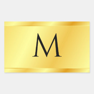 Sticker Rectangulaire Gold Look Moderne Élégant Modèle Monogramme