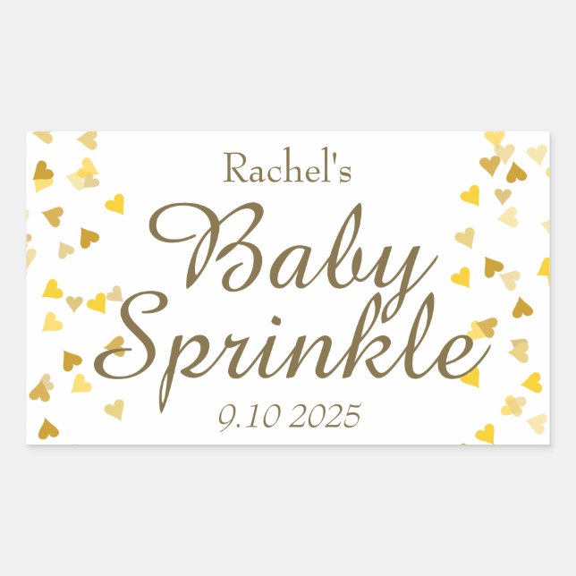 Sticker Rectangulaire Gold Love Hearts Baby Sprinkle / Douche / Couples (Devant)