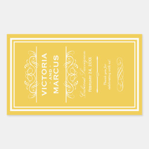 Sticker Rectangulaire Golden Jaune élégant mariage Monogramme bouteille 