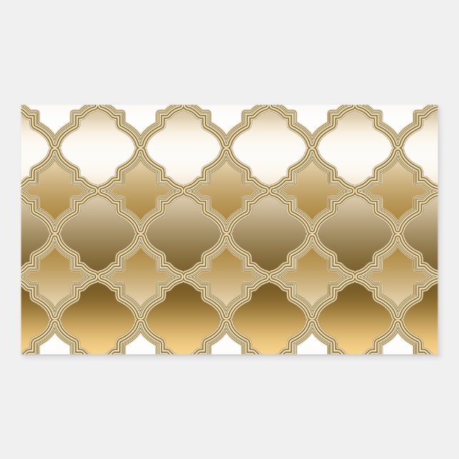 Sticker Rectangulaire Golden Quatrefoil Marocain Motif de treillis (Devant)