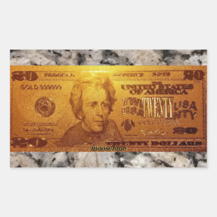 Sticker Rectangulaire Golden U.S., billet de vingt dollars avant